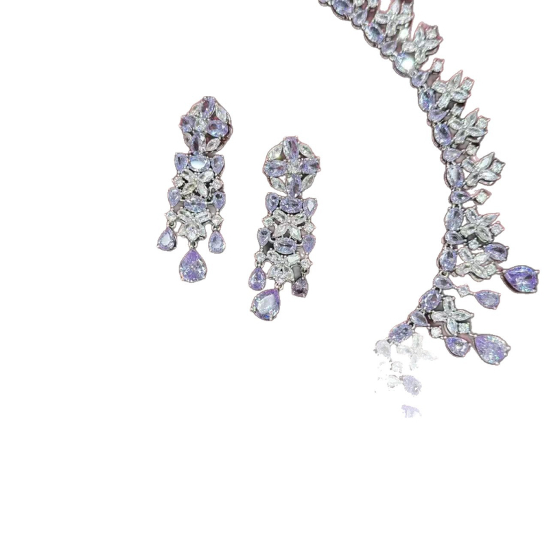 Bakreni set naušnica i ogrlica s elektroplatiranjem, produženi lančić, lagani luksuzni stil