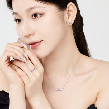 Korejski stil srebrni set nakita 925: prsten, naušnice i ogrlica s motivom Ljubav i lanac klavikule