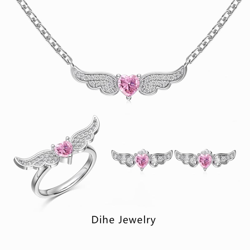 Korejski stil srebrni set nakita 925: prsten, naušnice i ogrlica s motivom Ljubav i lanac klavikule