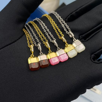 Colier din argint 925 cu pandantiv cu agată încrustată, lanț în formă de O, stil lux ușor pentru femei