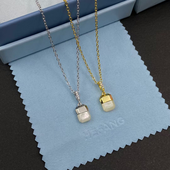 Colier din argint 925 cu pandantiv cu agată încrustată, lanț în formă de O, stil lux ușor pentru femei