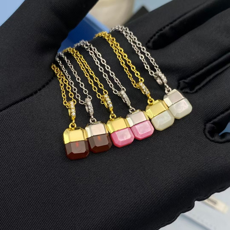 Colier din argint 925 cu pandantiv cu agată încrustată, lanț în formă de O, stil lux ușor pentru femei