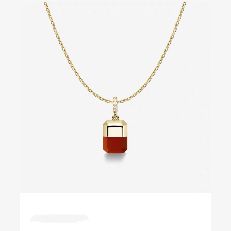 Colier din argint 925 cu pandantiv cu agată încrustată, lanț în formă de O, stil lux ușor pentru femei