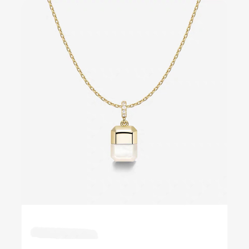 Colier din argint 925 cu pandantiv cu agată încrustată, lanț în formă de O, stil lux ușor pentru femei