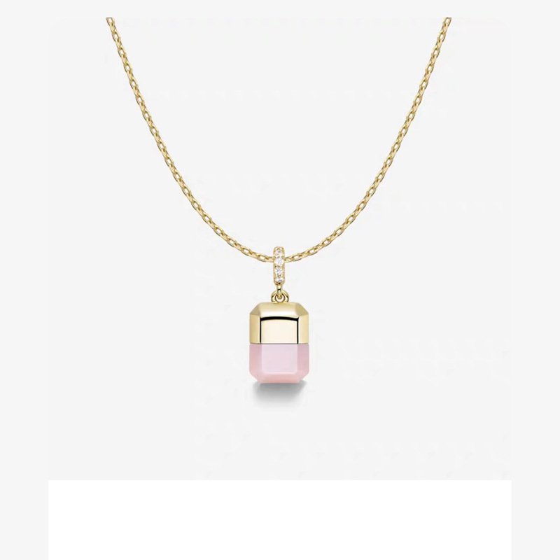 Colier din argint 925 cu pandantiv cu agată încrustată, lanț în formă de O, stil lux ușor pentru femei