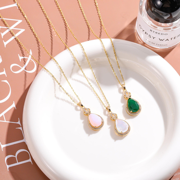 Colier geometric din oțel titan cu pandantiv din cristale pe lanț clavicular, placare electroplată, bijuterii feminine stil lux