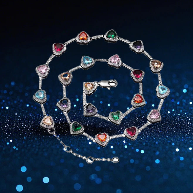 Colier cu zircon inimă încrustat, material cupru-zirconiu, montură micro, placare cupru 18K, unisex, greutate 26.8 g