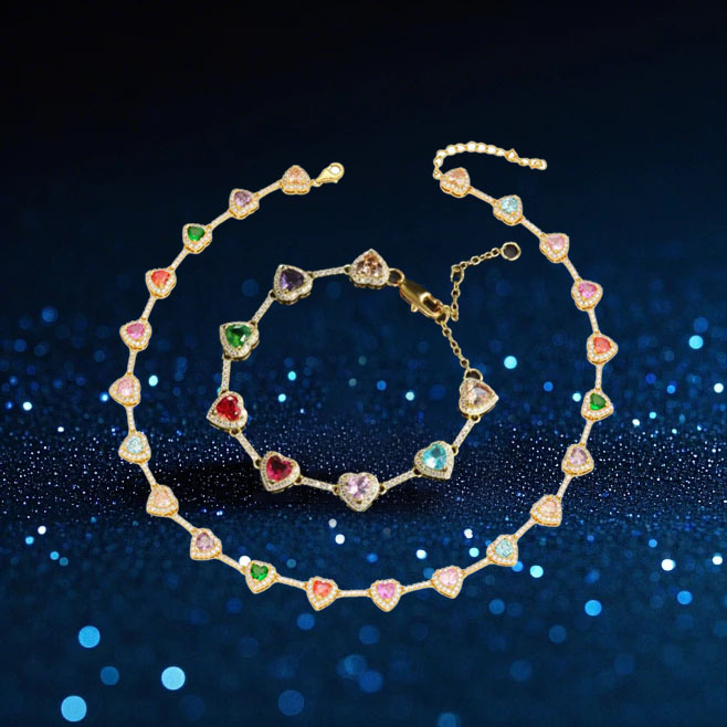 Colier cu zircon inimă încrustat, material cupru-zirconiu, montură micro, placare cupru 18K, unisex, greutate 26.8 g