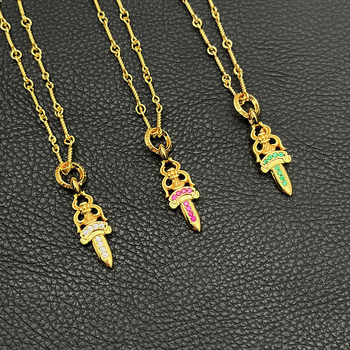 Colier cu pandantiv sabie, lanț cu bile, din metal, pandantiv din aliaj, lungime 51–60 cm