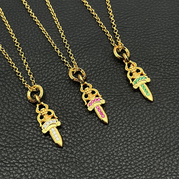 Colier cu pandantiv sabie, lanț cu bile, din metal, pandantiv din aliaj, lungime 51–60 cm