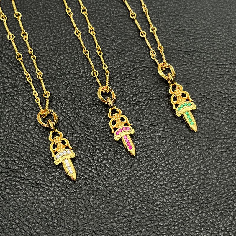 Colier cu pandantiv sabie, lanț cu bile, din metal, pandantiv din aliaj, lungime 51–60 cm