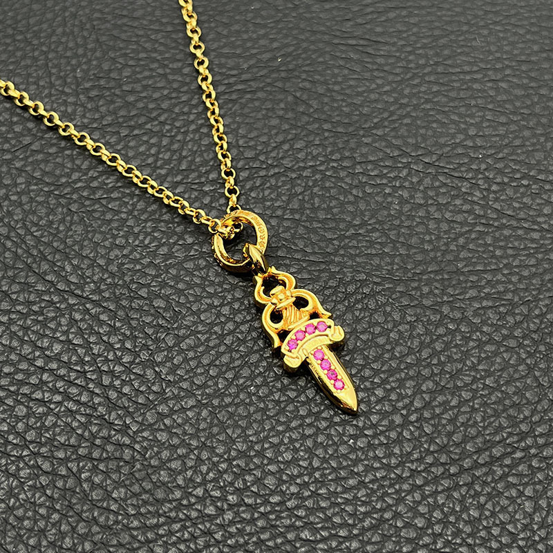 Colier cu pandantiv sabie, lanț cu bile, din metal, pandantiv din aliaj, lungime 51–60 cm