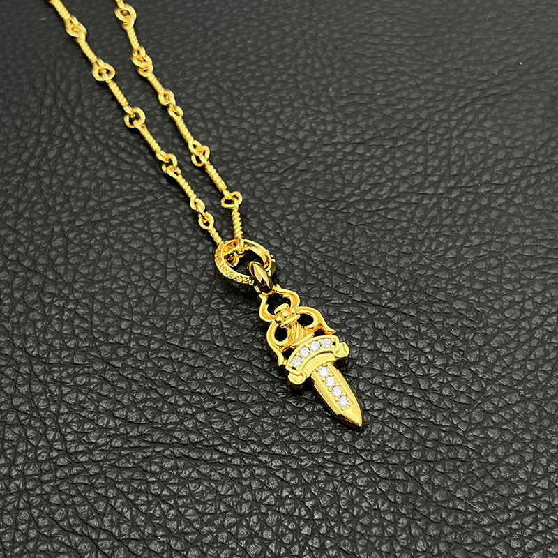 Colier cu pandantiv sabie, lanț cu bile, din metal, pandantiv din aliaj, lungime 51–60 cm