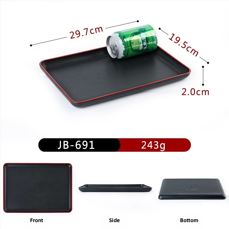 Plastični pravokutni podnos za restoran, protiv klizanja, s dvije ručke, japanski stil