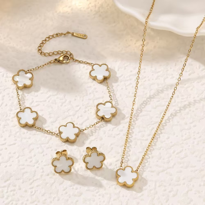 Set bijuterii feminin Stars: cercei, colier și brățară din oțel inoxidabil, micro-setări, lanț în formă de O, stil lux ușor