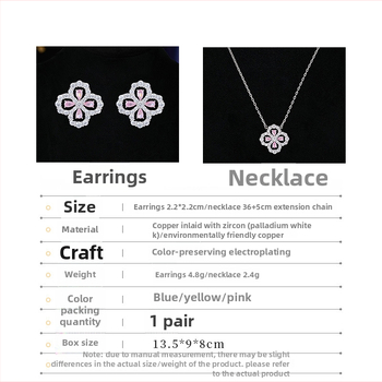 Set din cupru: colier și cercei cu motiv trifoi, lanț clavicular, stil lux