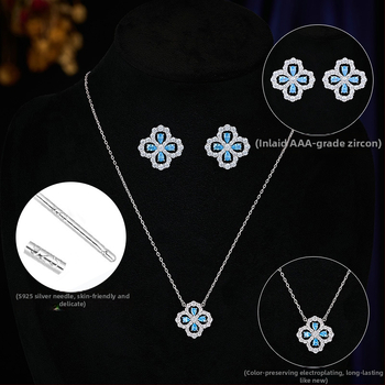 Set din cupru: colier și cercei cu motiv trifoi, lanț clavicular, stil lux