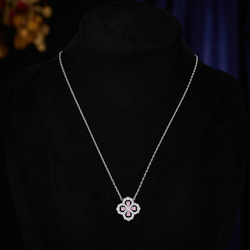 Set din cupru: colier și cercei cu motiv trifoi, lanț clavicular, stil lux