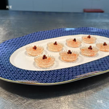 Halas tál széles élű hullámos ovális dizájnnal, kerek formájú, szállodai molekuláris konyha étkészlethez