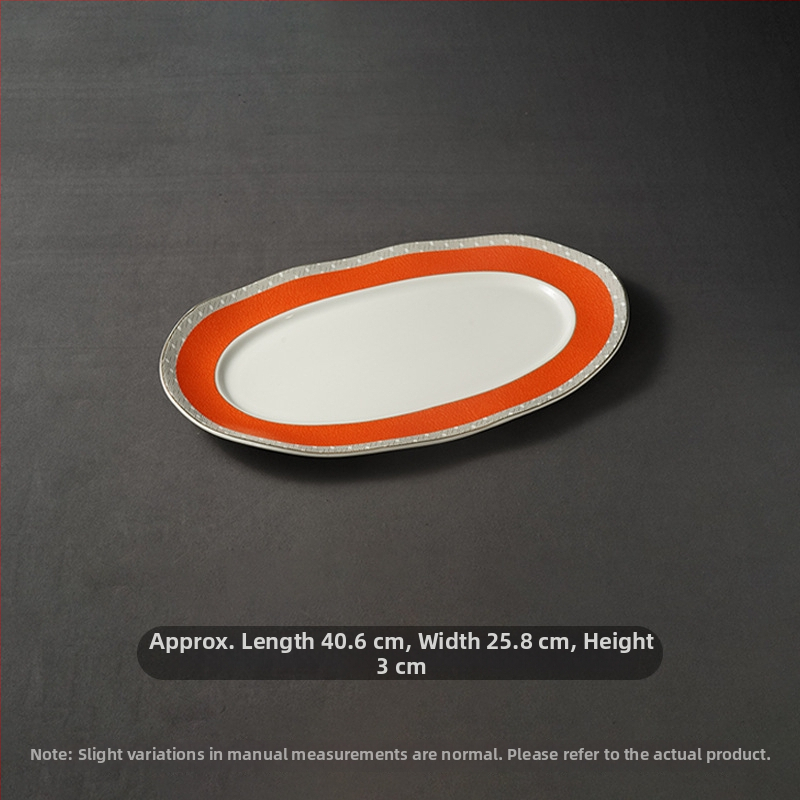 Halas tál széles élű hullámos ovális dizájnnal, kerek formájú, szállodai molekuláris konyha étkészlethez