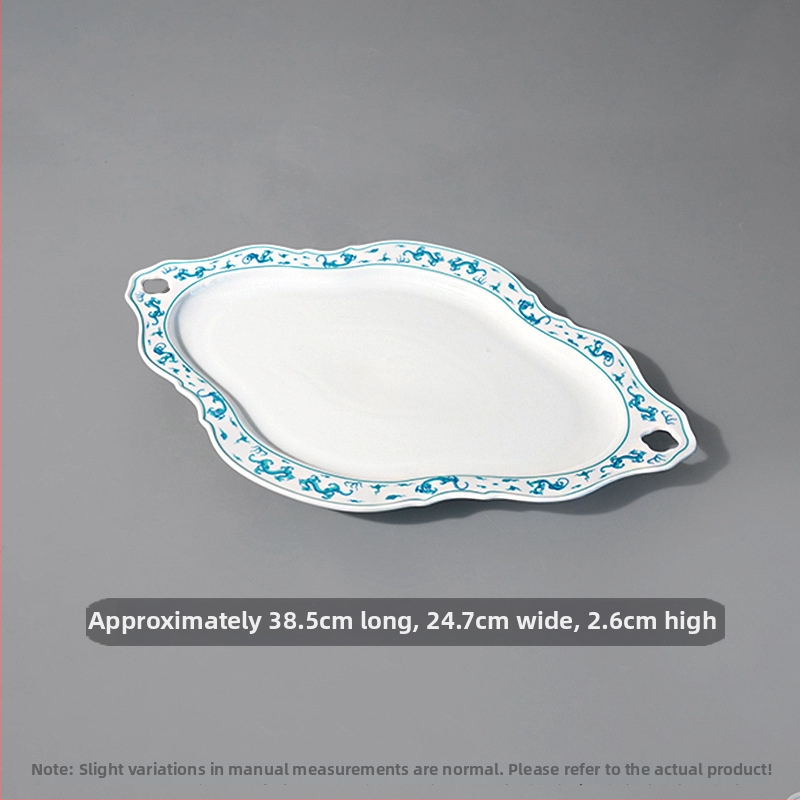 Halas tál széles élű hullámos ovális dizájnnal, kerek formájú, szállodai molekuláris konyha étkészlethez