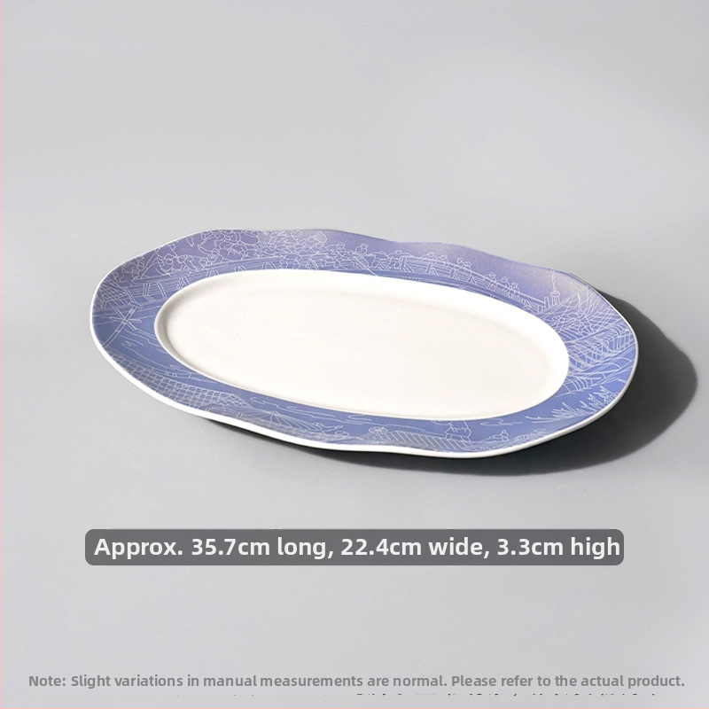 Halas tál széles élű hullámos ovális dizájnnal, kerek formájú, szállodai molekuláris konyha étkészlethez