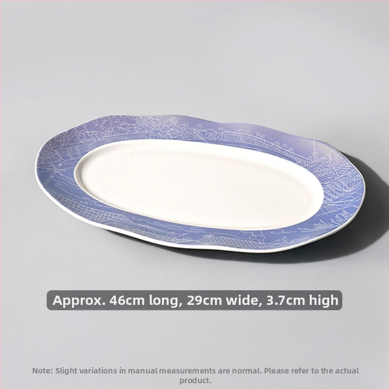 Halas tál széles élű hullámos ovális dizájnnal, kerek formájú, szállodai molekuláris konyha étkészlethez