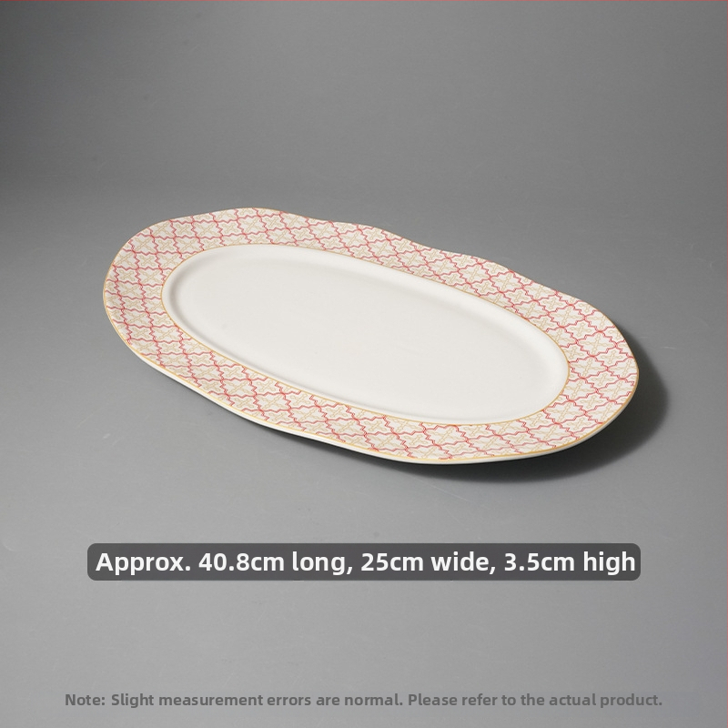 Halas tál széles élű hullámos ovális dizájnnal, kerek formájú, szállodai molekuláris konyha étkészlethez