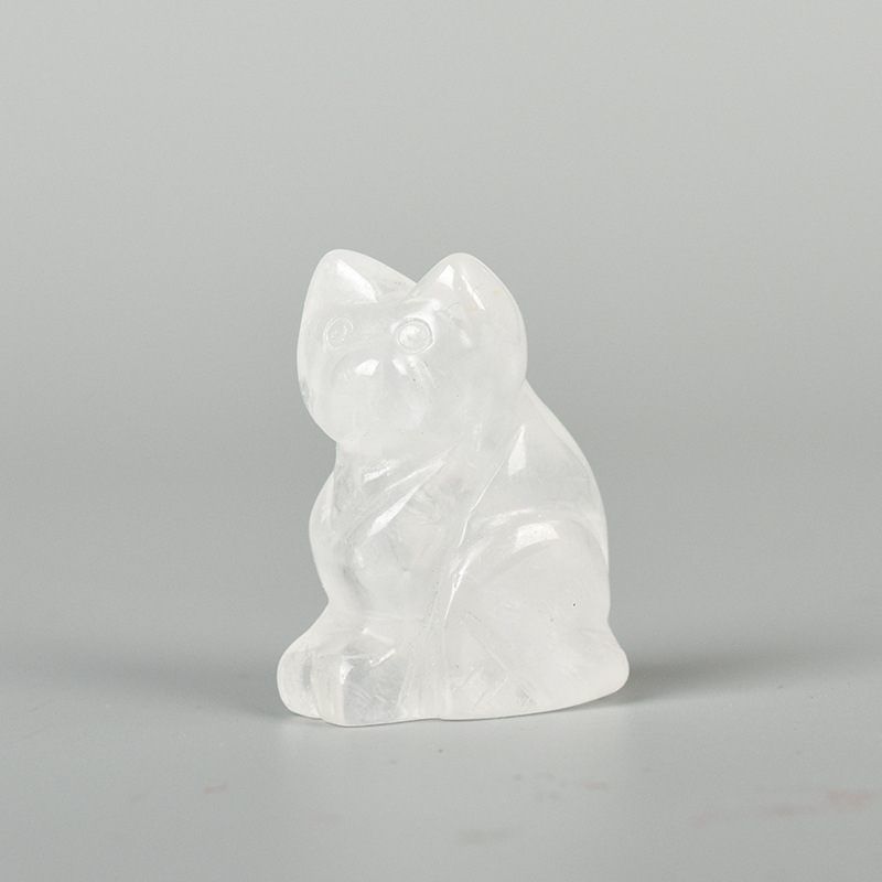 Figurina de cristal pentru pisică, sculptată, cristal natural, formă animal, ornament de atârnat, stil Nou Chinezesc