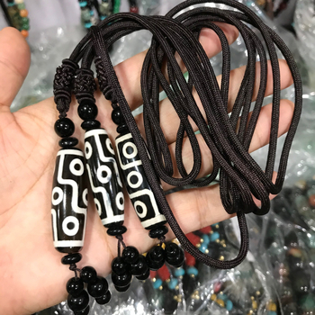 Висулка за огърлица Дзи ахат с девет очи — естествен ахат, полирано покритие, стил висулка