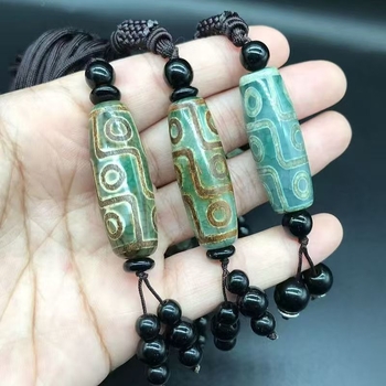 Висулка за огърлица Дзи ахат с девет очи — естествен ахат, полирано покритие, стил висулка