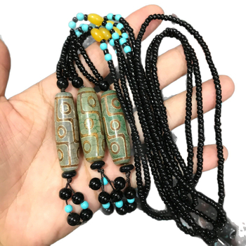 Висулка за огърлица Дзи ахат с девет очи — естествен ахат, полирано покритие, стил висулка