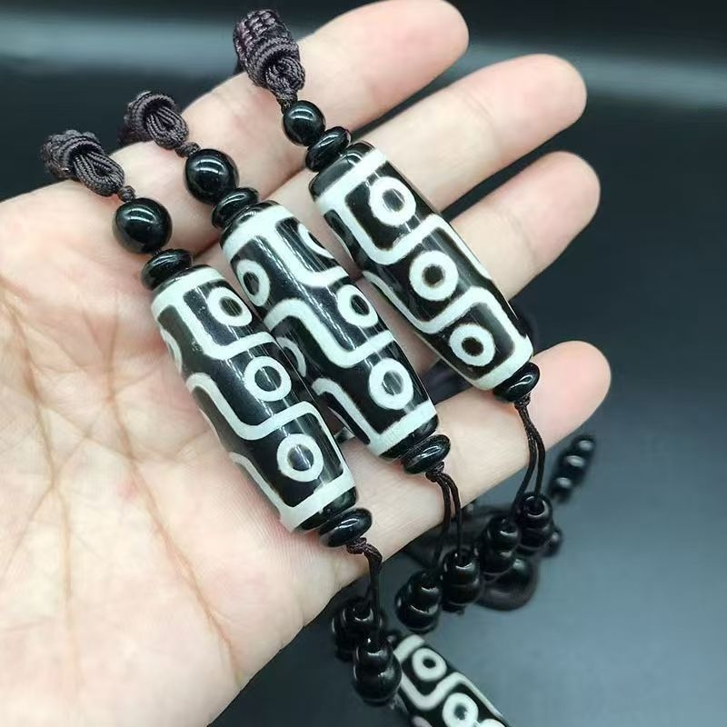 Висулка за огърлица Дзи ахат с девет очи — естествен ахат, полирано покритие, стил висулка