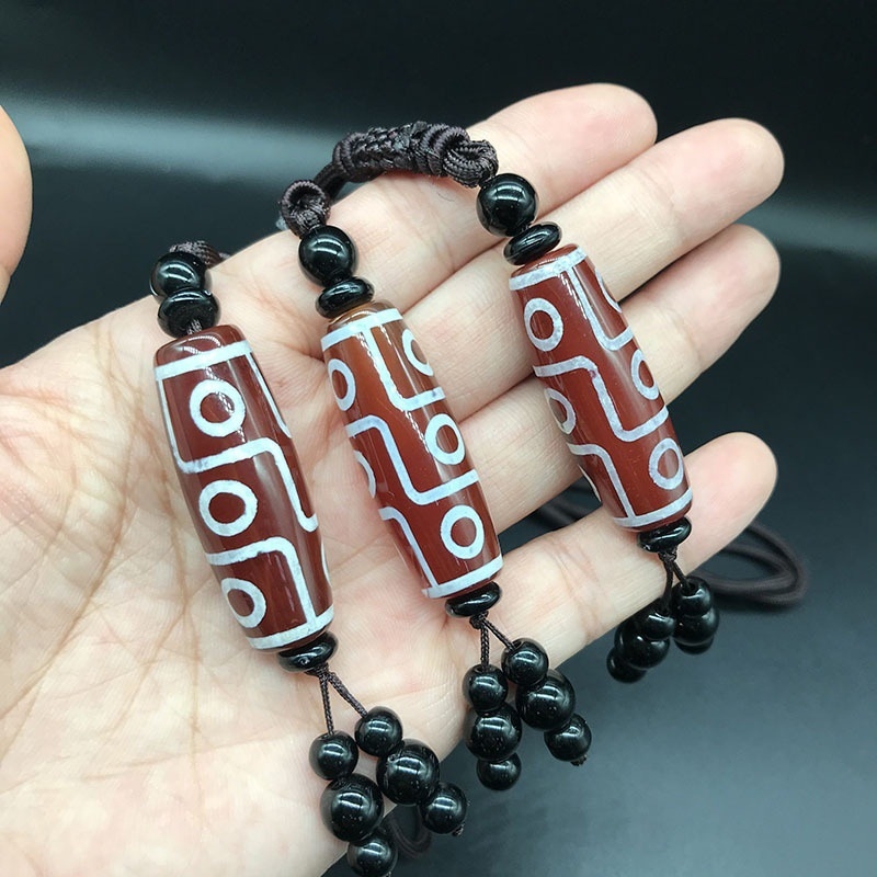 Висулка за огърлица Дзи ахат с девет очи — естествен ахат, полирано покритие, стил висулка