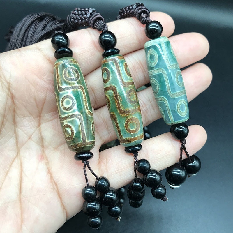 Висулка за огърлица Дзи ахат с девет очи — естествен ахат, полирано покритие, стил висулка