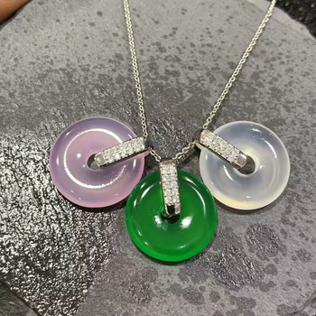 Висулка от халцедон с торообразна форма, сребро 925, инлей, естествен материал