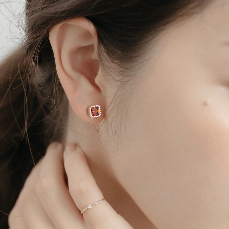 Naušnice - Geometrijski kvadrat od sterling srebra, marka Jiyana, lagani luksuz stil, porijeklo Shanwei