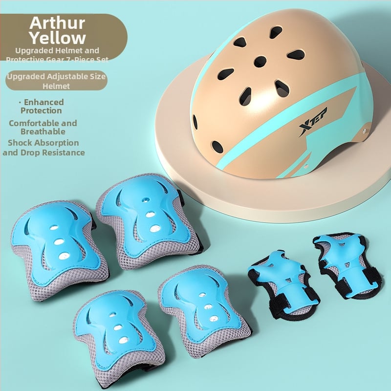 Bērnu aizsargkomplekts ar ķiveri un ceļgalu aizsargiem skrituļslidošanai - ABS ķivere, putu pildījums, piemērots riteņbraukšanai un board sportiem