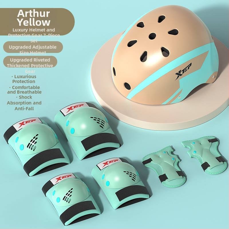 Bērnu aizsargkomplekts ar ķiveri un ceļgalu aizsargiem skrituļslidošanai - ABS ķivere, putu pildījums, piemērots riteņbraukšanai un board sportiem