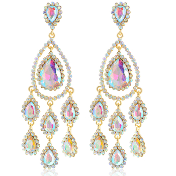 Cercei cu cristale artificiale, design geometric, picături lungi în formă de lacrimă, placare electrolitică, pentru femei