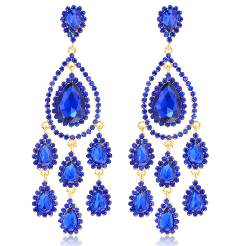 Cercei cu cristale artificiale, design geometric, picături lungi în formă de lacrimă, placare electrolitică, pentru femei