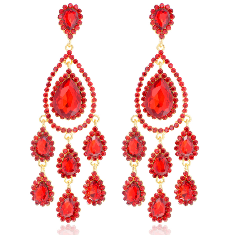 Cercei cu cristale artificiale, design geometric, picături lungi în formă de lacrimă, placare electrolitică, pentru femei