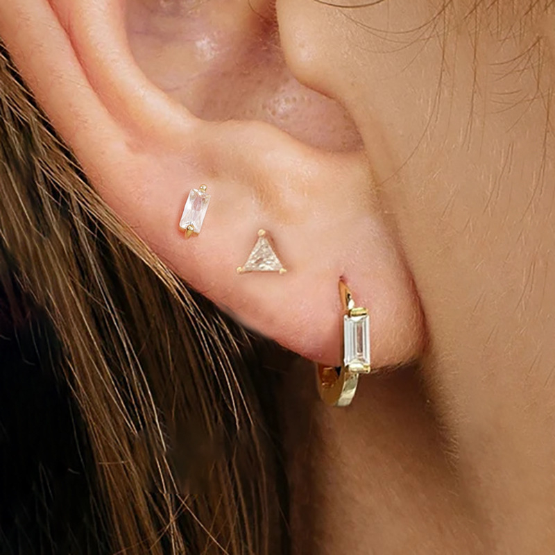 Cercei de urechi pătrate cu diamant, stil geometric, cupru, pentru femei