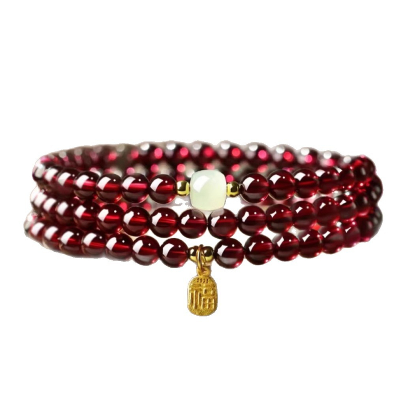 Полирана гранатена гривна от Qingya Jewelry, унисекс ръчно бижу, стил свеж и сладък