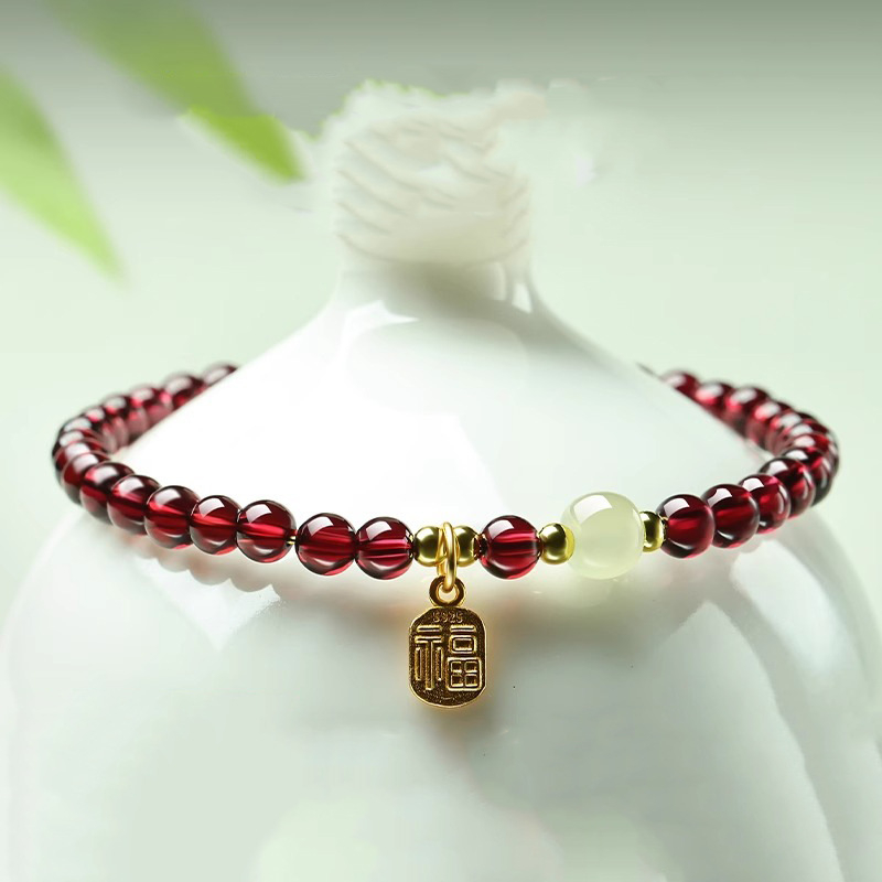 Полирана гранатена гривна от Qingya Jewelry, унисекс ръчно бижу, стил свеж и сладък