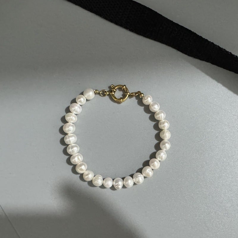 Brățară Baroc cu perle de apă dulce (design nasture neregulat; lanț din oțel inoxidabil)