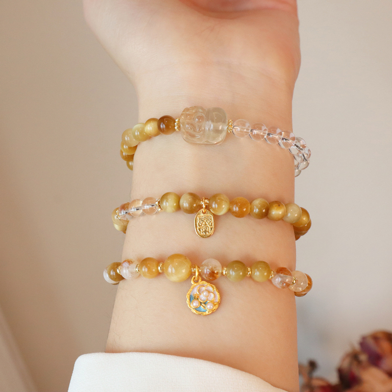 Brățară din piatră ochi de tigru cu mărgele de cristal, stil nou Chinezesc pentru femei, motiv animal/Zodiac, lansare iarnă 2024