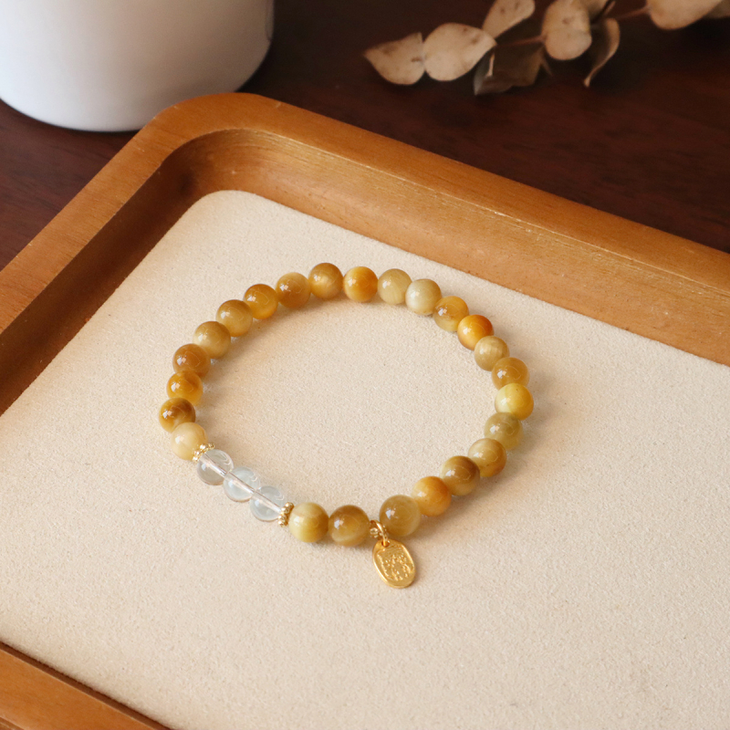 Brățară din piatră ochi de tigru cu mărgele de cristal, stil nou Chinezesc pentru femei, motiv animal/Zodiac, lansare iarnă 2024