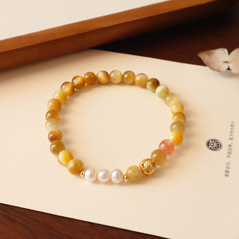 Brățară din piatră ochi de tigru cu mărgele de cristal, stil nou Chinezesc pentru femei, motiv animal/Zodiac, lansare iarnă 2024