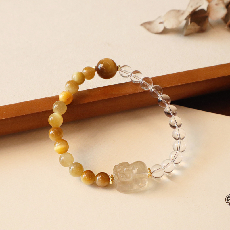 Brățară din piatră ochi de tigru cu mărgele de cristal, stil nou Chinezesc pentru femei, motiv animal/Zodiac, lansare iarnă 2024